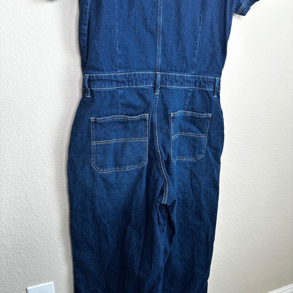 Fashion Nova Denim Jumpsuit Dark Wash Utility Boilersuit Wide Leg XL Workwear - Picture 7 of 11